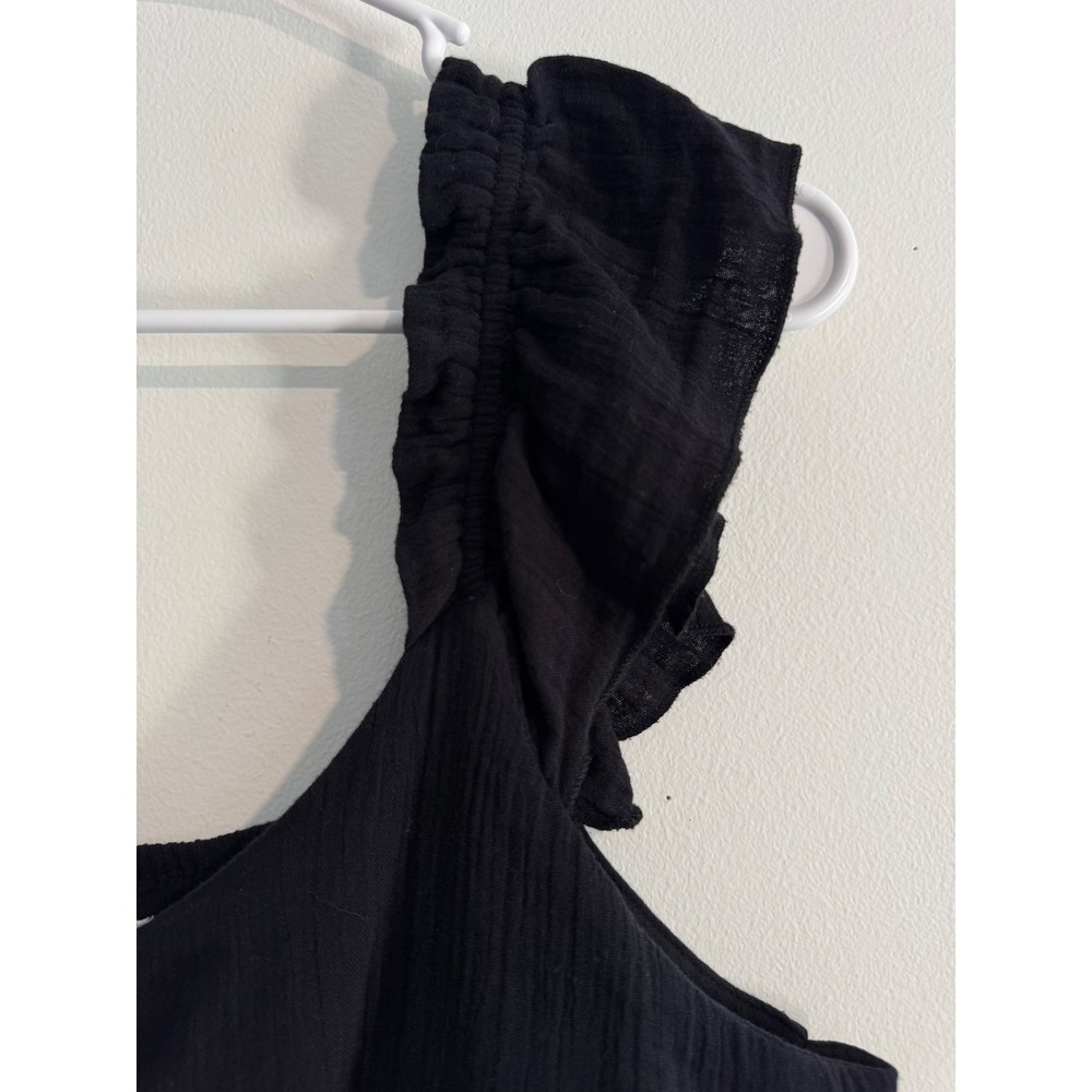 Maurices Ruffle Strap Peplum Top Women Large Black Button Front Cotton Gauze - Picture 2 of 6